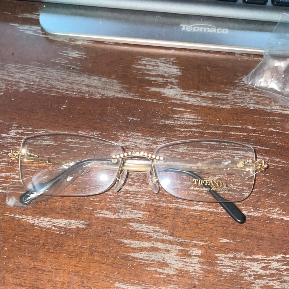 Tiffany Lunettes 23K gold plated T813 C4 shold and black rimless eyeglasses